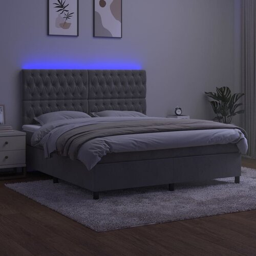  Krevet box spring s madracem LED svjetlosivi 180x200 cm bar&amp;scaron;un Slike