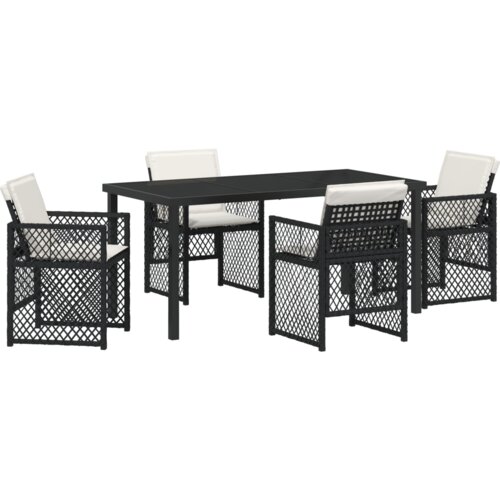 vidaXL 5-delna vrtna jedilna garnitura z blazinami Črna poli ratan, vrtna miza Črna 160x80x73 cm kaljeno steklo Cene