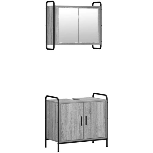  Set ormarića za kupaonicu 2 kom. Siva Sonoma 65 5 x 34 x 61 cm - Siva Sonoma Ormar s umivaonikom (2 vrata) + viseći ormar Slike