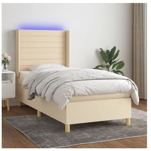 vidaXL Box spring postelja z vzmetnico LED krem 100x200 cm b