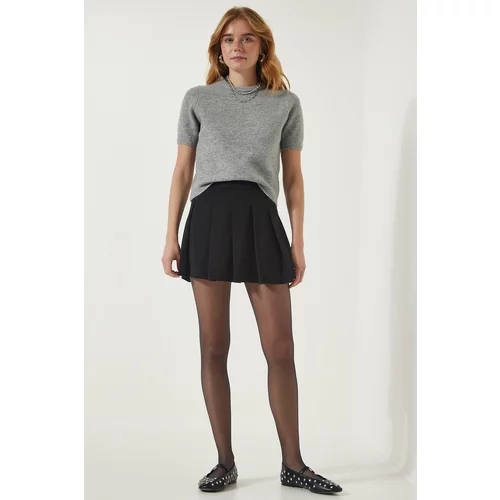 Happiness İstanbul Women's Black Pleated Mini Woven Shorts Skirt