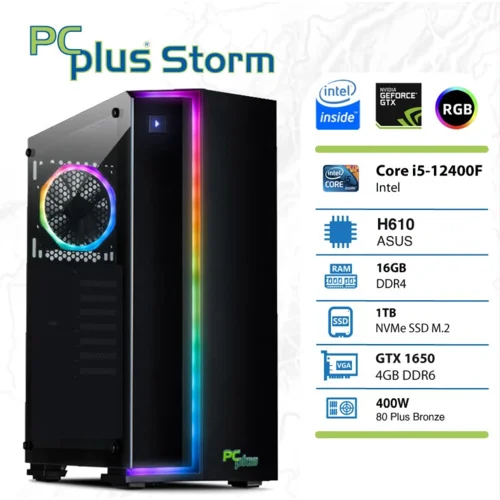 PCPLUS Storm i5-12400F 16GB 1TB NVMe SSD GeForce GTX 1650 4GB RGB gaming namizni računalnik