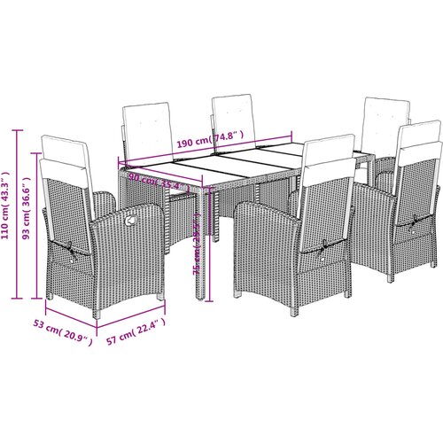  7-dijelni vrtni blagovaonski set sivi od poliratana Siva 190 cm table length Slike