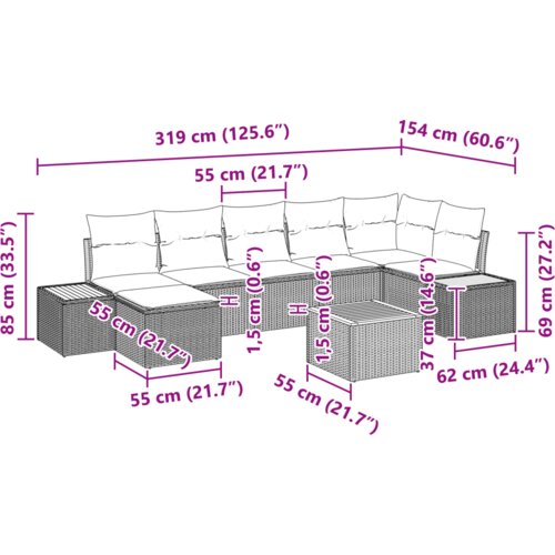 VidaXL 8-dijelni vrtni kauč set s jastučićima crni poli ratan akacija Slike