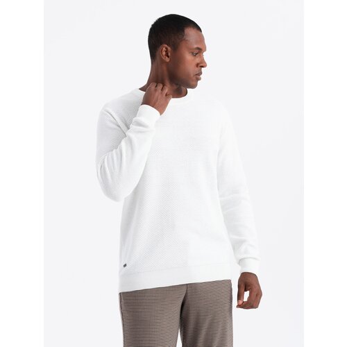 Ombre Men's RELAXED FIT knit sweater in diamond weave - broken white Cijene