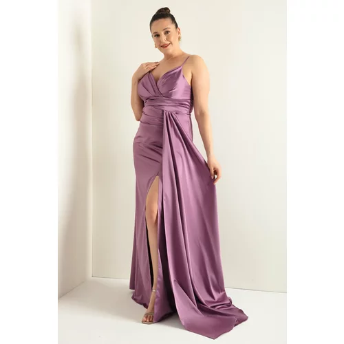 Lafaba Women's Lavender Plus Size Long Satin Evening Dress & Prom Dress