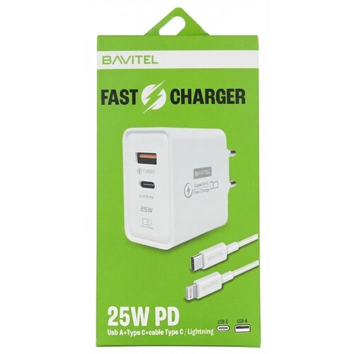 BAVIN Bavitel punjač 25W Usb A+ Type C + kabl Type C/ Lightning bela ( 92018 ) Slike