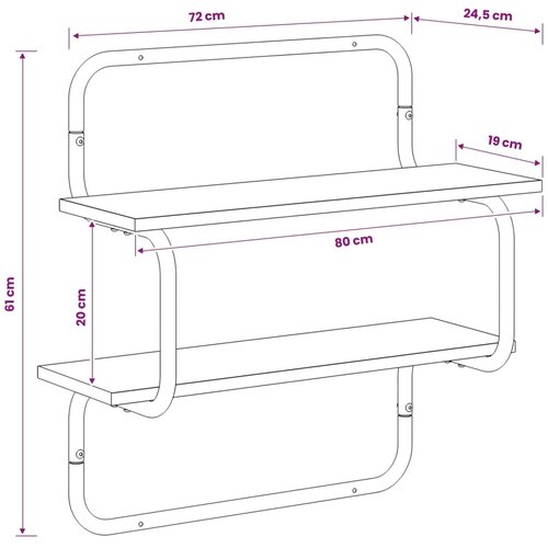  Zidna polica na 2 razine Dimljeni hrast 80 x 24 5 x 61 cm - Dimljeni hrast 80 cm 2 razine Slike