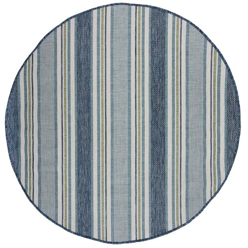 Flair Rugs Zelenomodra okrogla notranja in zunanja preproga &amp;oslash; 160 cm Roma Stripe &amp;ndash; Slike