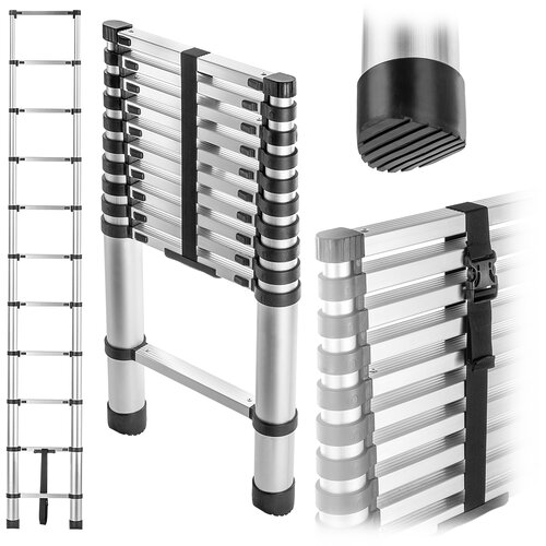 KADAX aluminijasta teleskopska gospodinjska lestev, raztegljiva, zložljiva, 11 stopnic, 125 kg, (5000357000) Cene