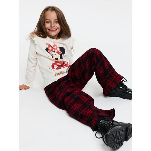 Sinsay Karirane hlače s volanom i vezom Minnie Mouse Cijene