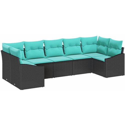 vidaXL Kavčna garnitura z blazino 7 pcs Črna poli ratan, (5000153459) Cene