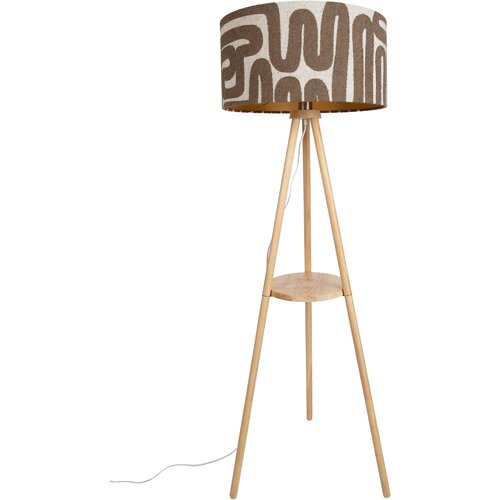 QAZQA Vloerlamp tripod hout met gestreepte beige en bruine kap 50cm - Lou Cene
