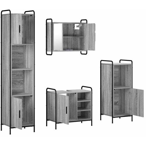  Set ormarića za kupaonicu 4 kom. Siva Sonoma 40 x 36 x 181 cm - Siva Sonoma Kupaonski ormarić (1 vrata i 1 polica) + viseći orma Slike