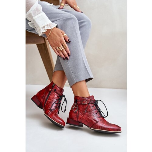 Maciejka Women's Leather Patent Ankle Boots Red Cene