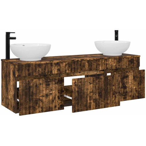  Set ormarića za kupaonicu 3 kom. Dimljeni hrast Smeđa 49 x 44,5 x 66,5 cm Slike