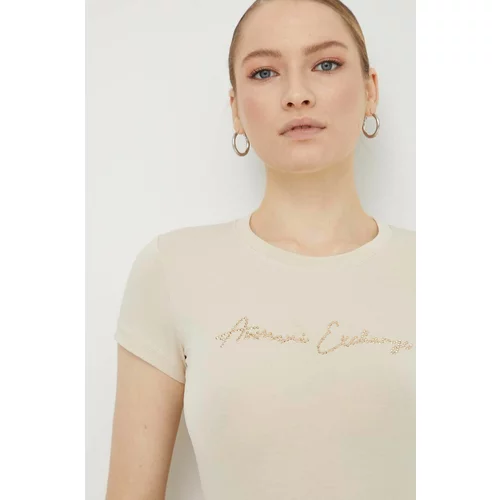 Armani_Exchange Kratka majica ženski, bež barva