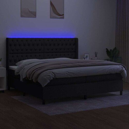  Box spring s madracem LED crni 200x200 cm od tkanine Slike