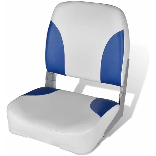 vidaXL zložljiv sedež za čoln z naslonjalom in modro-belo blazino 41x36x48cm