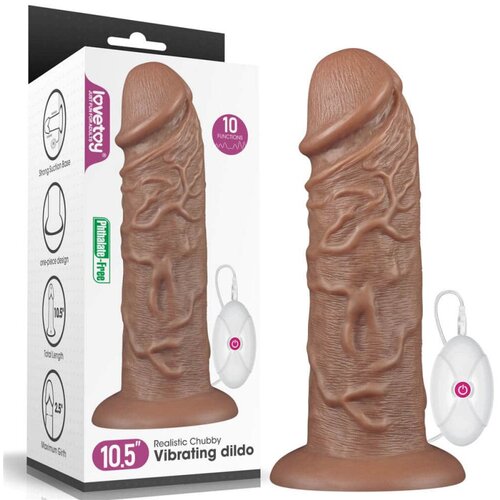 Lovetoy Realistic Chubby Vibrating Dildo 10.5" Brown Cene