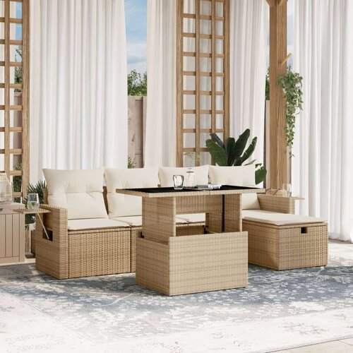 VidaXL 6-dijelni set vrtnih sofa s jastucima bež od poliratana Slike