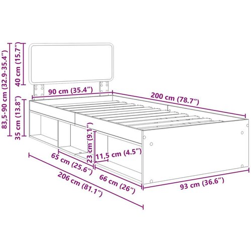  Okvir za krevet Beton 90 x 200 cm Čvrsto borovo drvo Slike