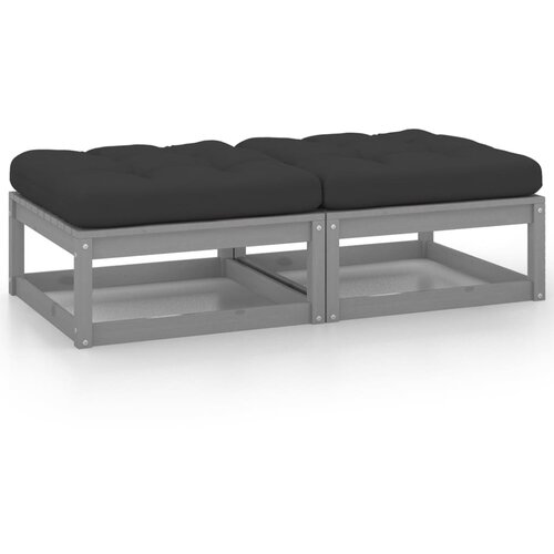 The Living Store Vrtni stolček za noge z blazino 2 kosa siva trdna borovina - Stolček Za Noge, (21472291) Cene