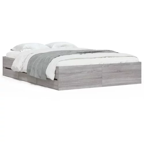 vidaXL Okvir za krevet s ladicama boja sivog hrasta 135x190 cm