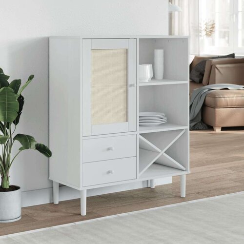 Visoka komoda SENJA bijela izgled ratana 90x40x112 cm borovina Cijene