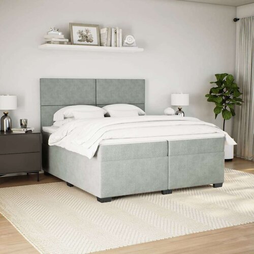  Krevet s oprugama i madracem svjetlosivi 200x200 cm bar&amp;scaron;unasti Slike