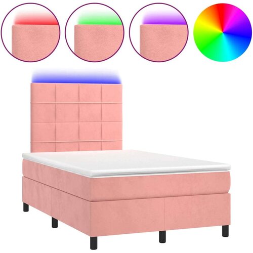 VidaXL Krevet box spring s madracem LED ružičasti 120x190cm bar&amp;scaron;unasti Slike
