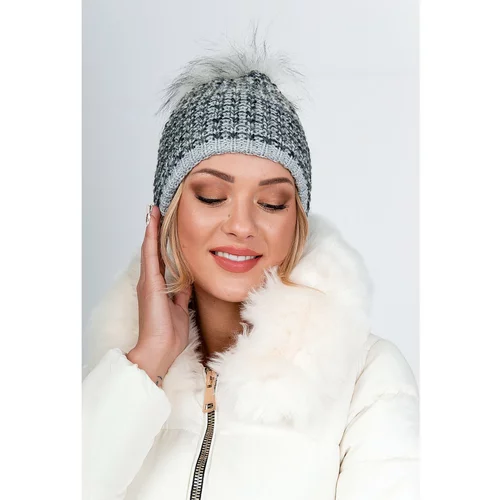Kesi Women's winter hat with pompom - gray,