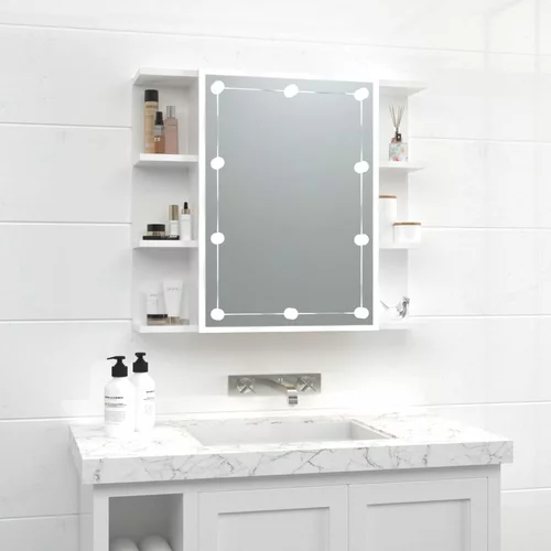 Ormarić s ogledalom i LED svjetlima sjajni bijeli 70x16,5x60 cm