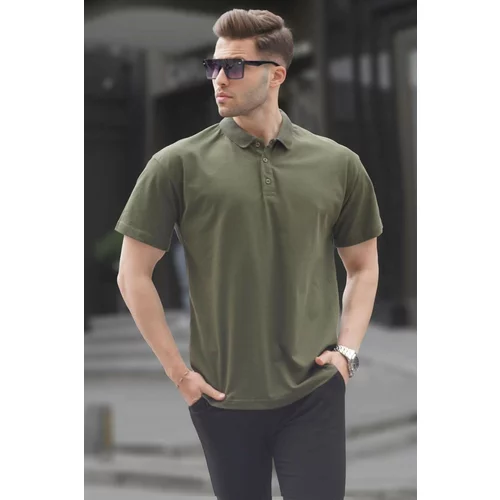 Madmext Khaki Green Polo Collar Basic Men's T-Shirt 6126
