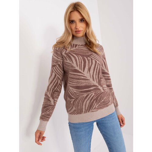 Fashion Hunters Brown lady's turtleneck with patterns Slike