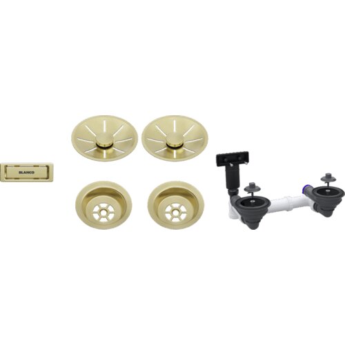 Blanco pribor satin gold infino set 2x3,5&amp;quot; za dve koriti (skodelice, infino okrasne rozete, c-overflow prelivni set), brez dodatne komp. Slike