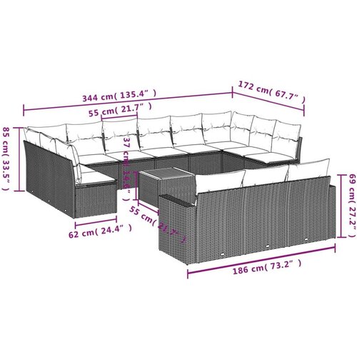 vidaXL 14-dijelni set vrtnih sofa s jastucima poliratan Bež Cene