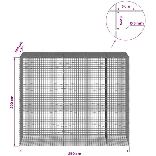  Gabion s 5 mm žicom i mrežom 5x5 cm 250x100x200 cm Slike