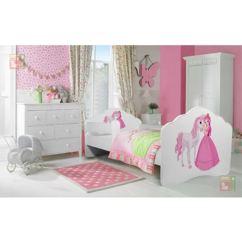 ADRK Furniture Otroška postelja Casimo grafika z ograjico - 80x160 cm