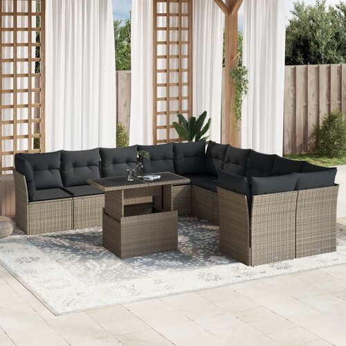 VidaXL 11-dijelni set vrtnih sofa poliratan s jastucima svijetlosivi Slike
