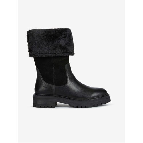 Geox Black Women's Leather Boots with Artificial Fur Iridea - Women Cene
