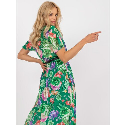 Fashion Hunters Green pleated midi dress with floral prints Slike
