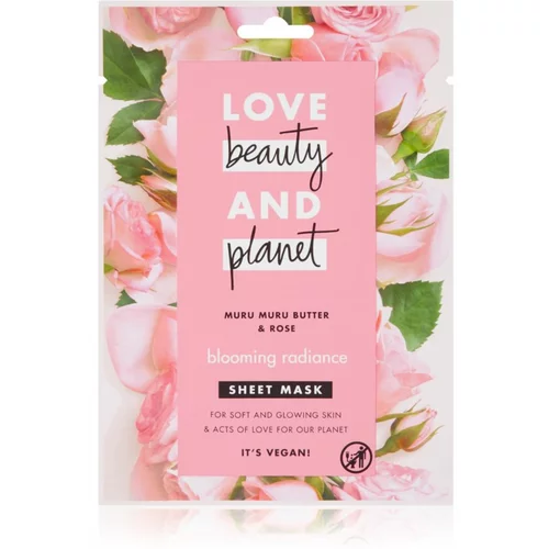 Love Beauty & Planet Blooming Radiance Muru Muru Butter & Rose maska iz platna za osvetlitev kože 21 ml
