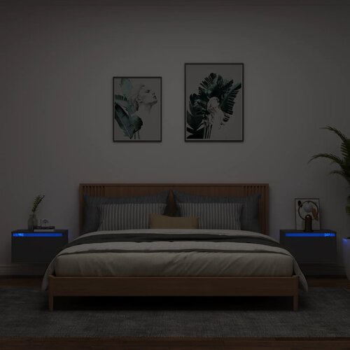 vidaXL Stenska nočna omarica z LED lučkami 2 kosa črna Cene