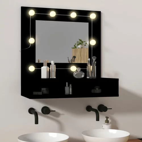 vidaXL Ormarić s ogledalom i LED svjetlima crni 60 x 31 5 x 62 cm