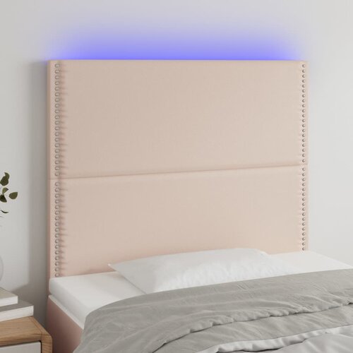 vidaXL LED posteljno vzglavje kapučino 80x5x118/128 cm umetno usnje Cene