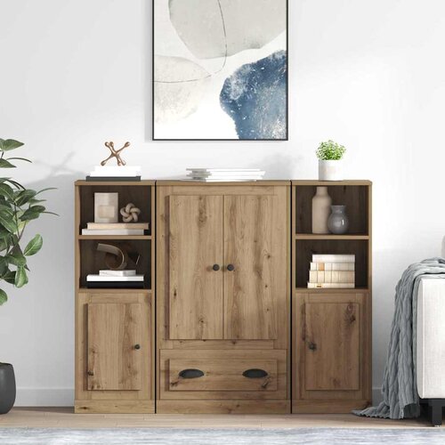 vidaXL Highboard s ladicama 3 pcs Umjetnički hrast Konstruirano drvo Cene