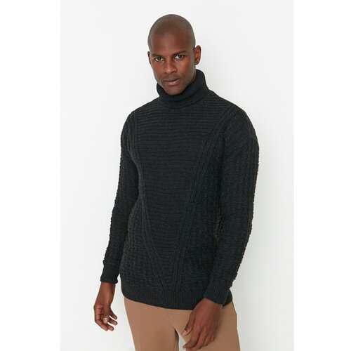 Trendyol Anrasit Men's Oversize Turtleneck Textured Paneled Knitwear Sweater Cene
