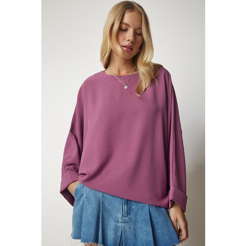  Women's Dark Lilac Bat Sleeves Flowy Curtain Wrapper Shirt Cene