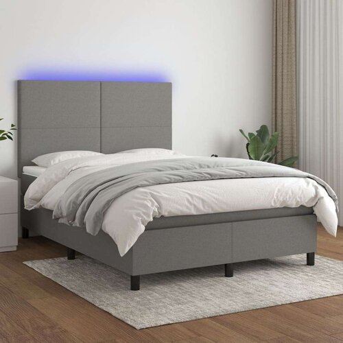  Krevet box spring s madracem LED tamnosivi 140x190 cm tkanina Slike